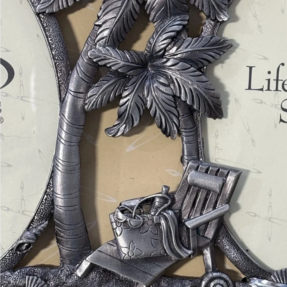 Nautical Beachy Tropical Coadtal Double Frame Pewter Dual Frame Palm Tree Shells